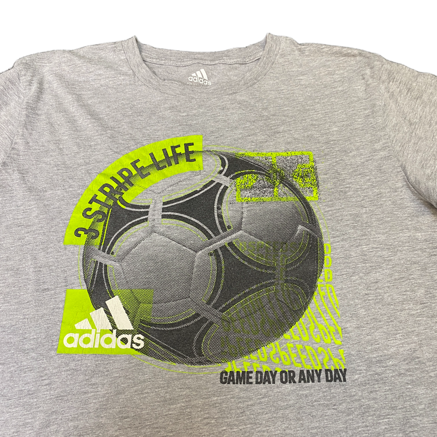 Adidas T-Shirt Girls L Grey 3 Stripe Life Soccer Graphic Short Sleeve Summer Tee