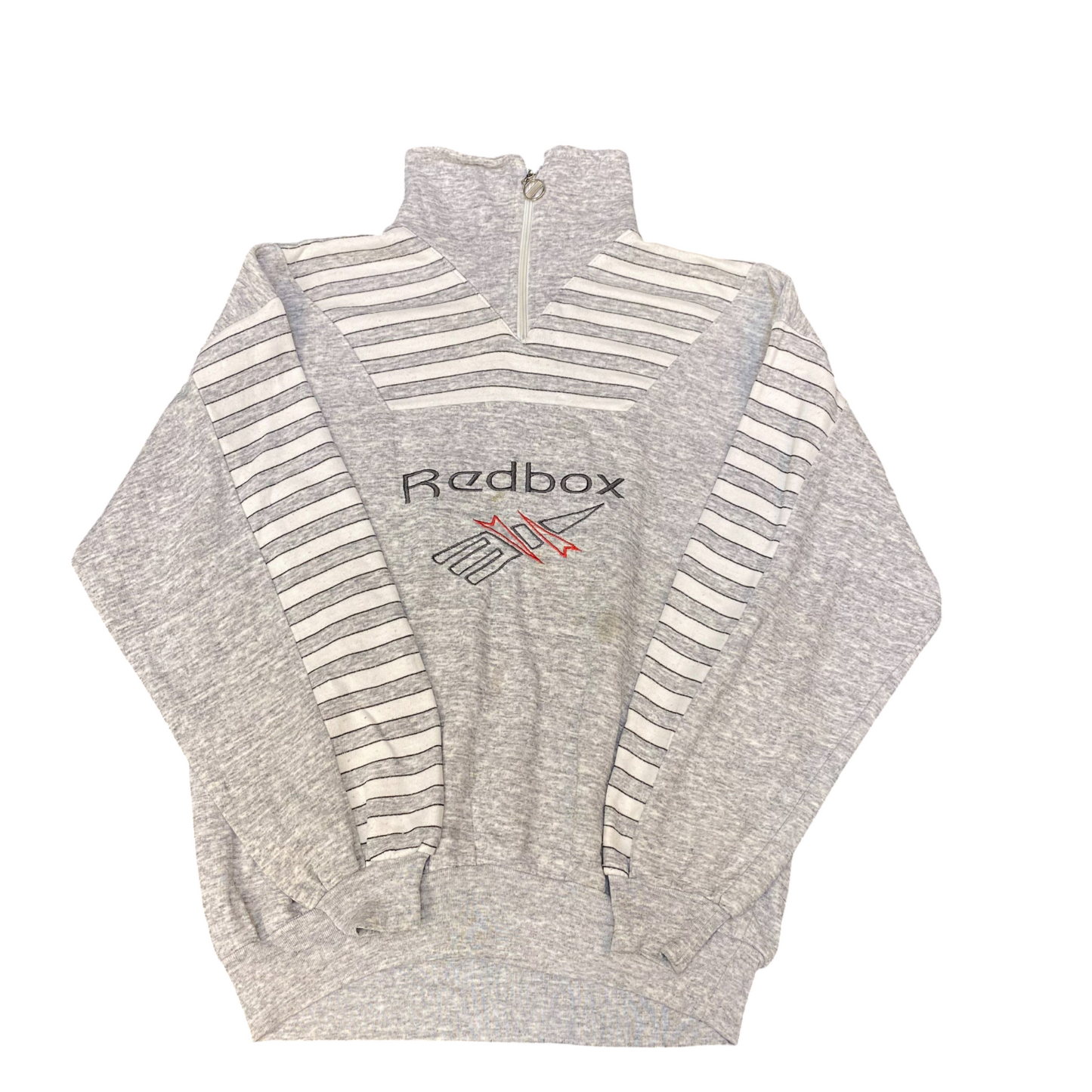 Redbox Sweatshirt Womens Large Grey Striped Long Sleeve Quarter Zip Pullover