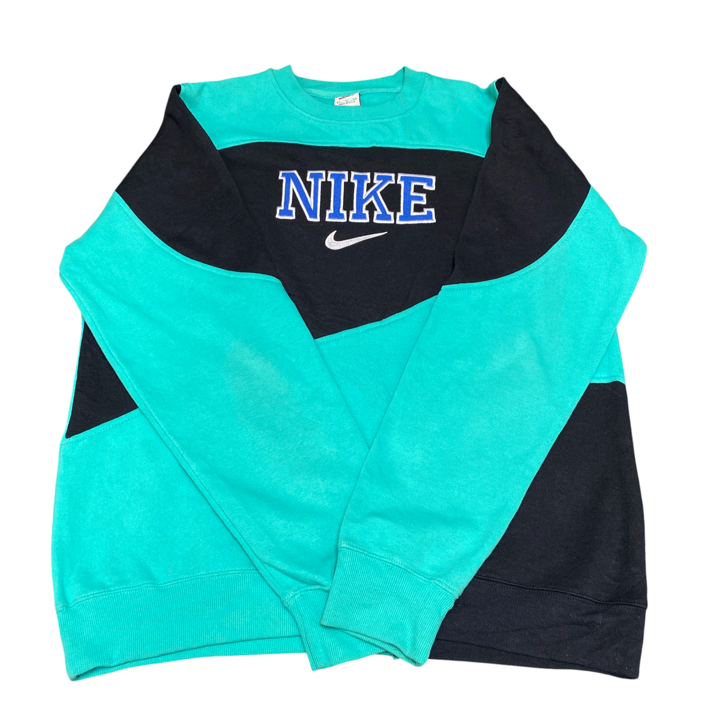 Nike Reworked Sweatshirt Men XL Aqua Black Embroidered Spellout Logo Vintage Y2K