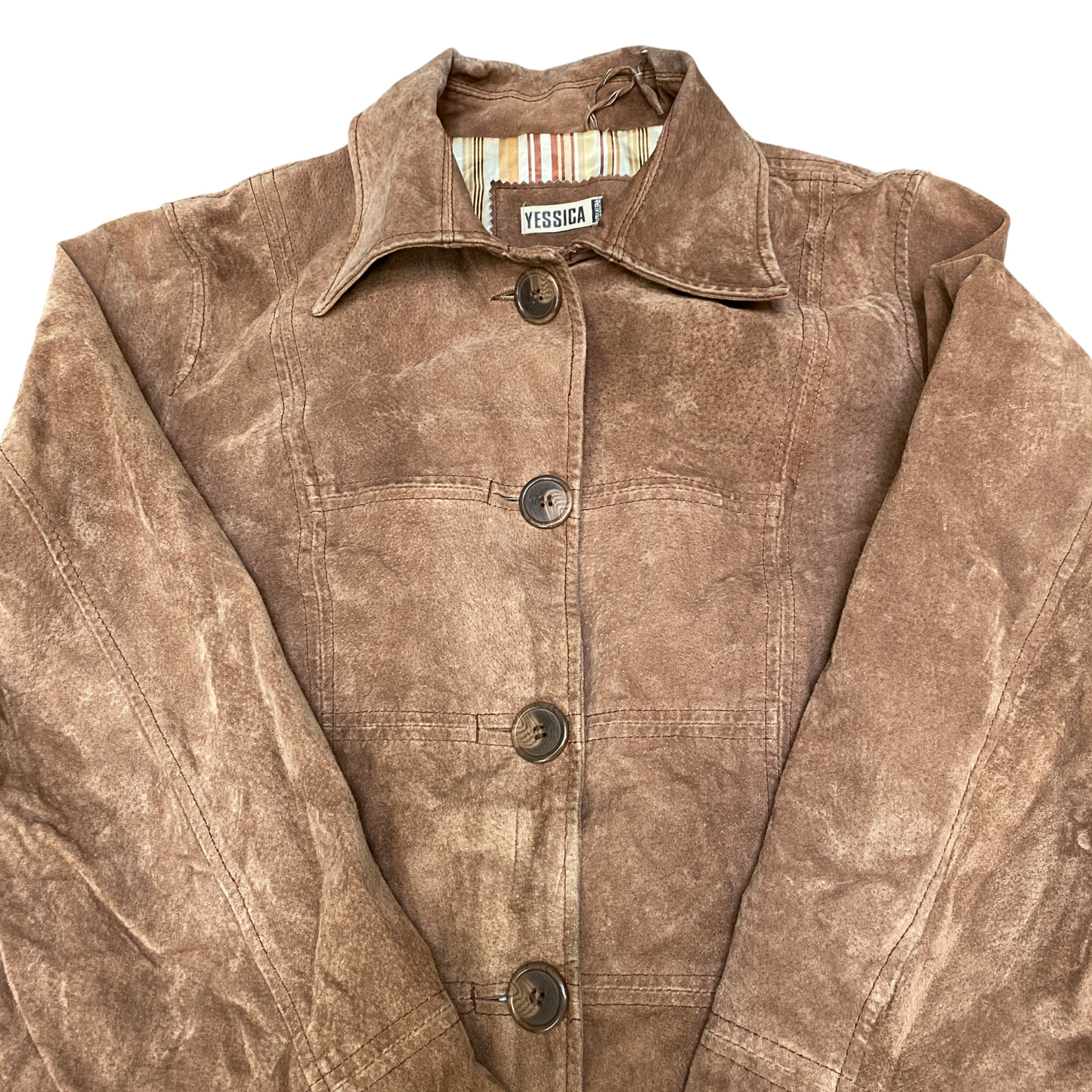 Yessica C&A Leather Jacket Womens Medium Brown Long Sleeve Collared Button Front