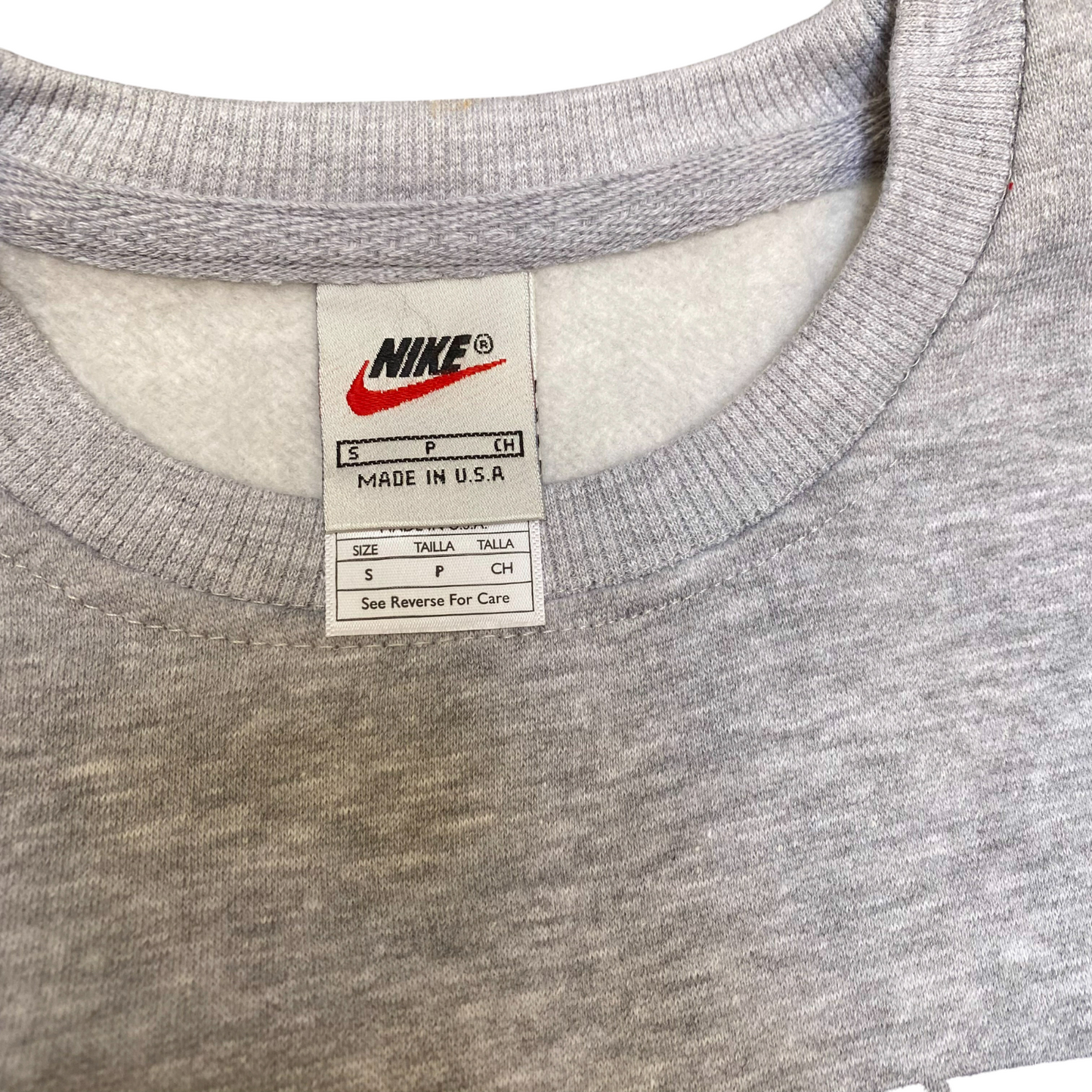 Nike Reworked Sweatshirt Mens S Grey Embroidered Spellout Logo Long Sleeve