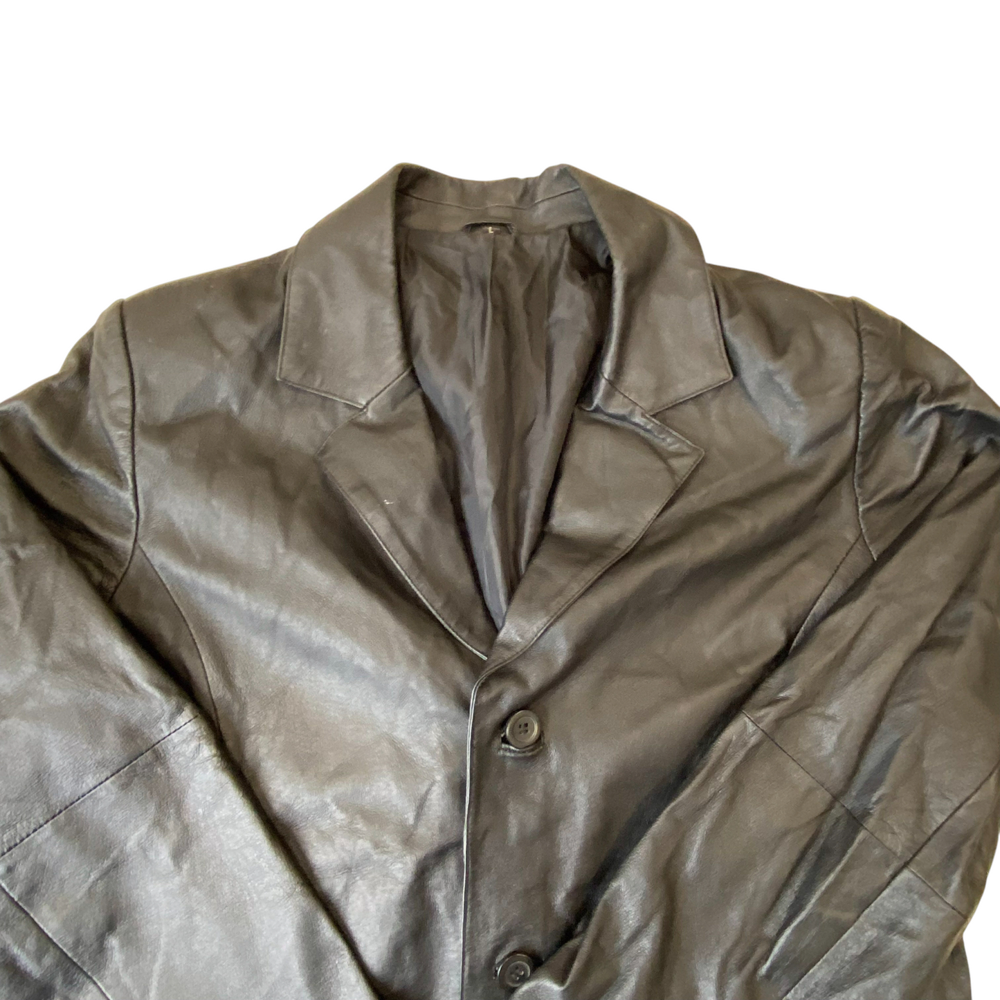 Angelo Litrico Leather Trench Coat Mens Small Black Notch Lapel Single Breasted