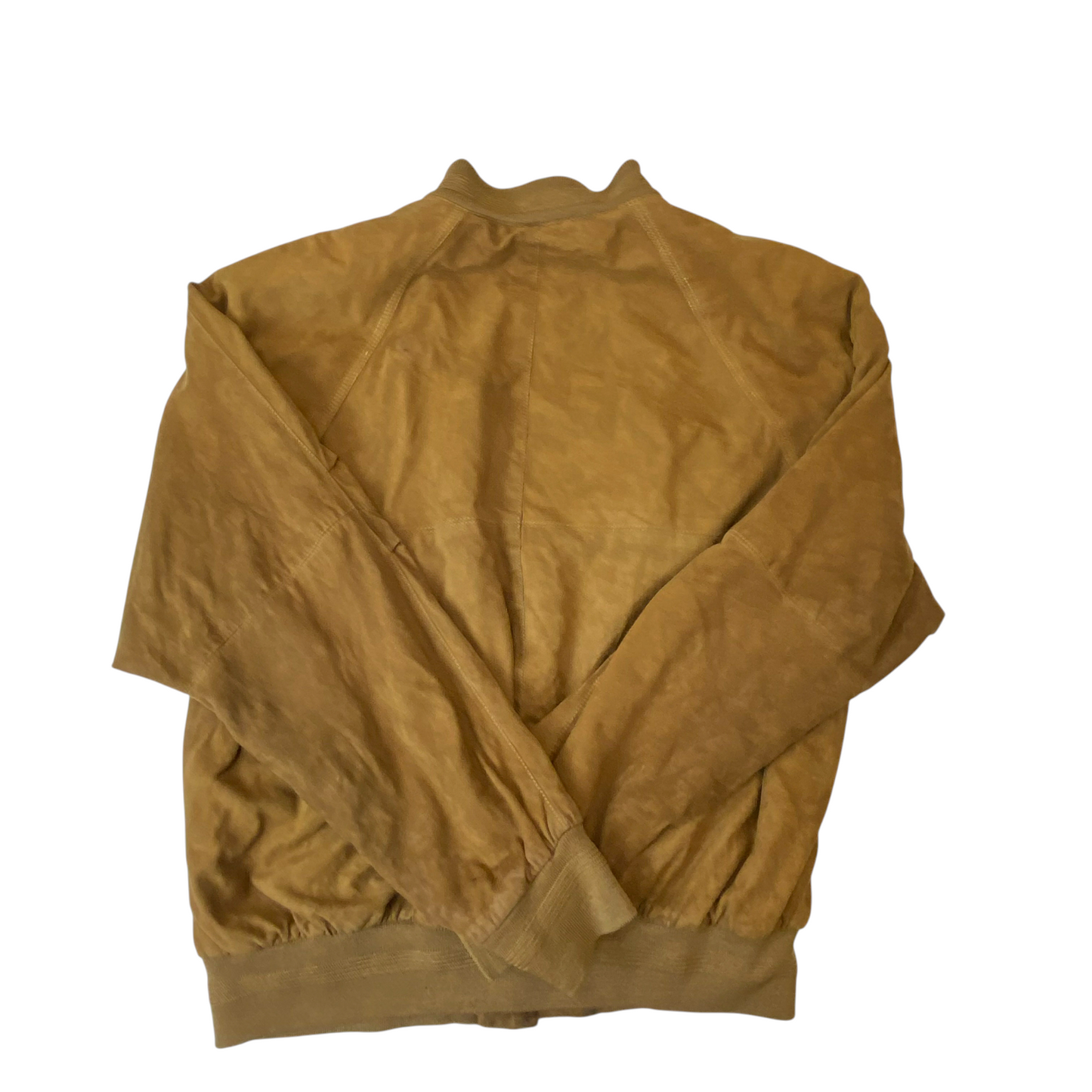 Bomber Jacket Mens Medium Brown Suede Leather Pockets Long Sleeve Button Front