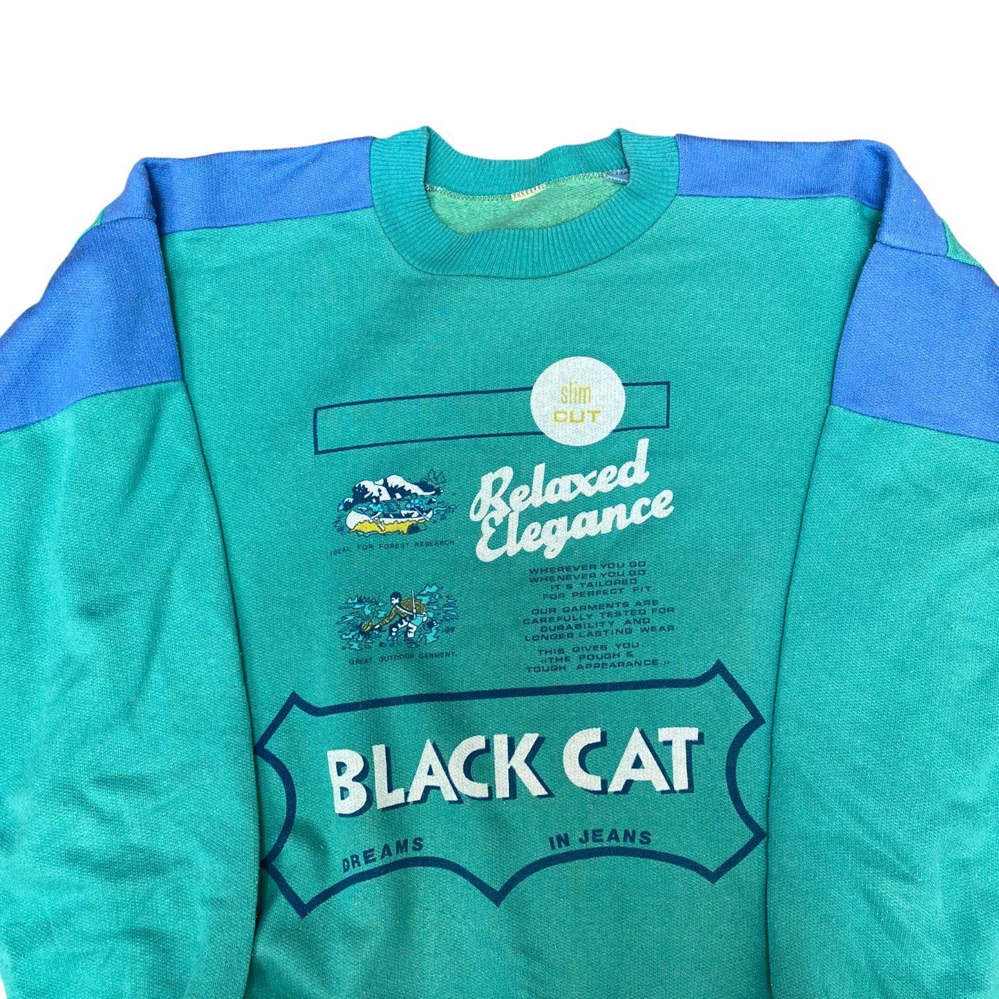 Sweatshirt Womens Medium Blue Black Cat Relaxed Elegance Graphic Crew Neck