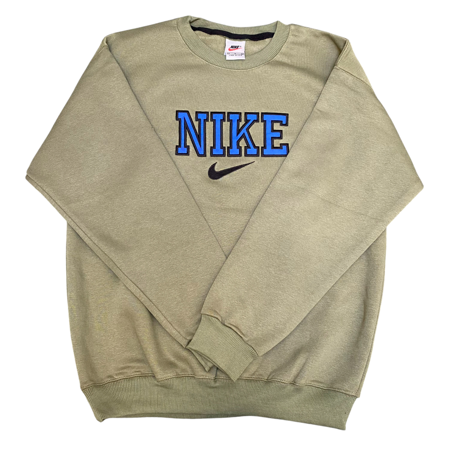 Nike Reworked Sweatshirt Mens M Green Heather Embroidered Long Sleeve Crew Neck