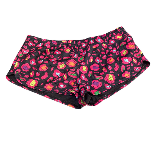 Swim Shorts Women Medium Black Pink Allover Mesh Patterned Elastic Waist Pull On