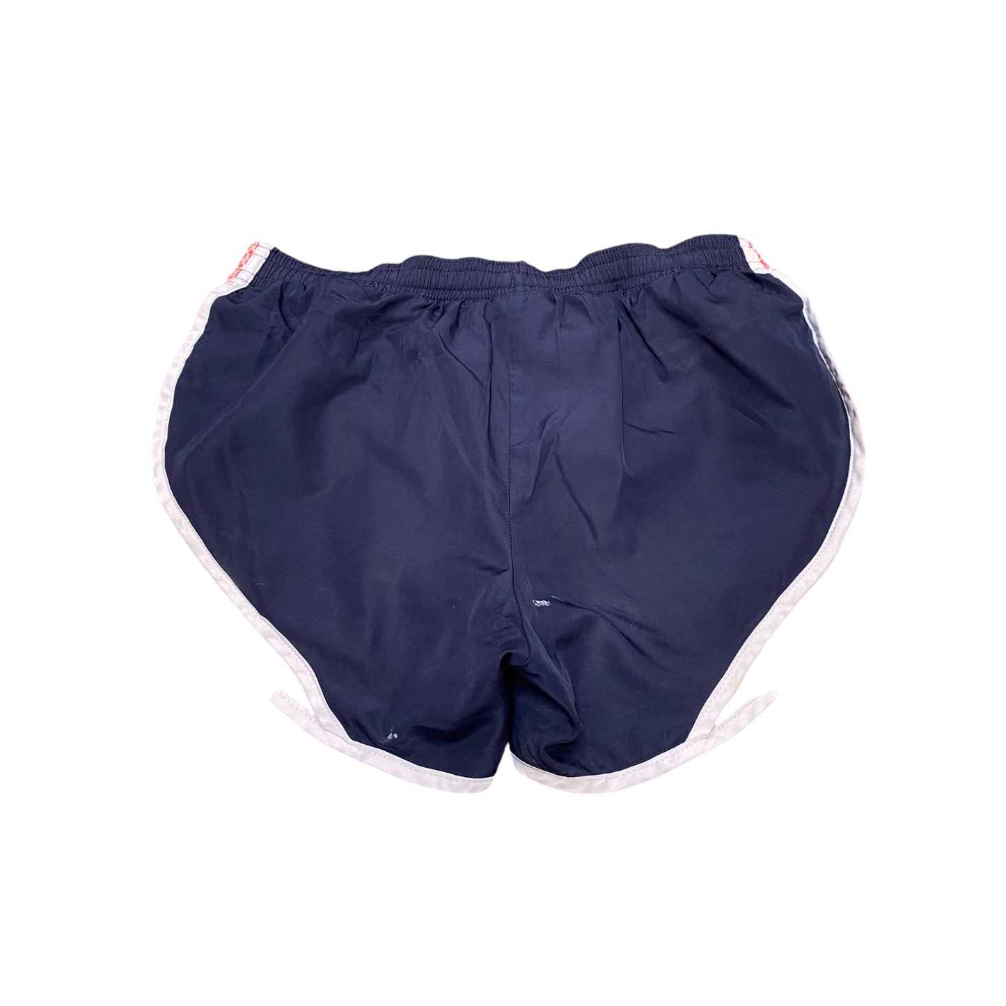 Running Sprinter Shorts Womens S Blue Red Elastic Waist Drawstring Dolphin Hem