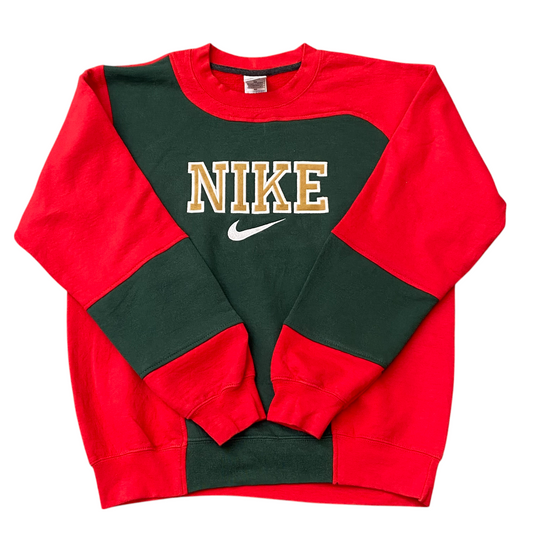 Nike Reworked Sweatshirt Mens Medium Red Green Spellout Logo Crewneck Vtg Y2K