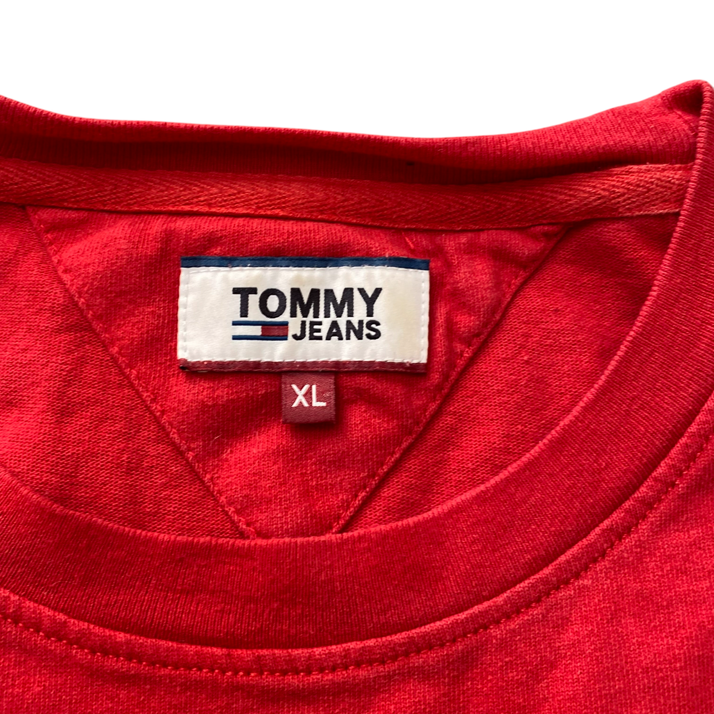 Tommy Jeans T Shirt Mens XL Red Logo Patch Short Sleeve Crewneck Pullover Tee