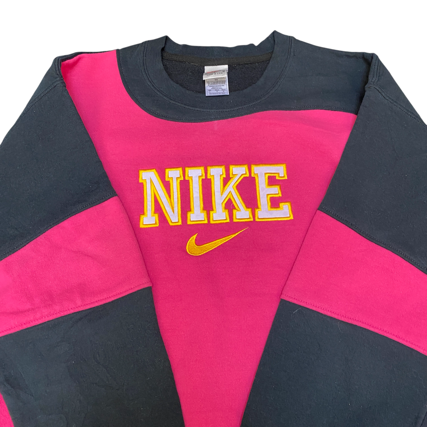 Nike Reworked Sweatshirt Mens L Pink Black Embroidered Spellout Logo Vintage Y2K