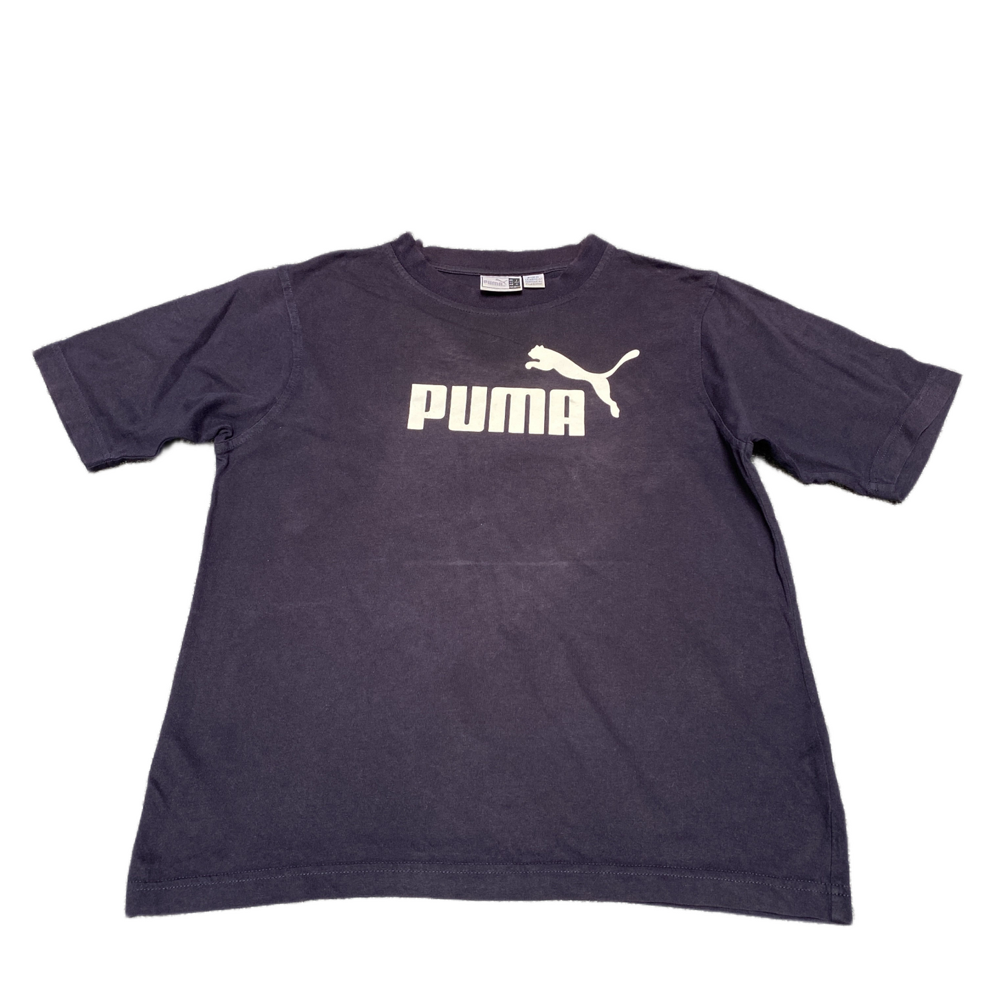 PUMA T-Shirt Womens Medium Purple Graphic Logo Short Sleeve Crew Neck Pullover