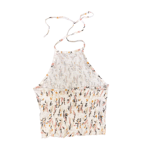 Garage Cropped Top Womens M White Floral Halter Neck Sleeveless Casual Outdoor