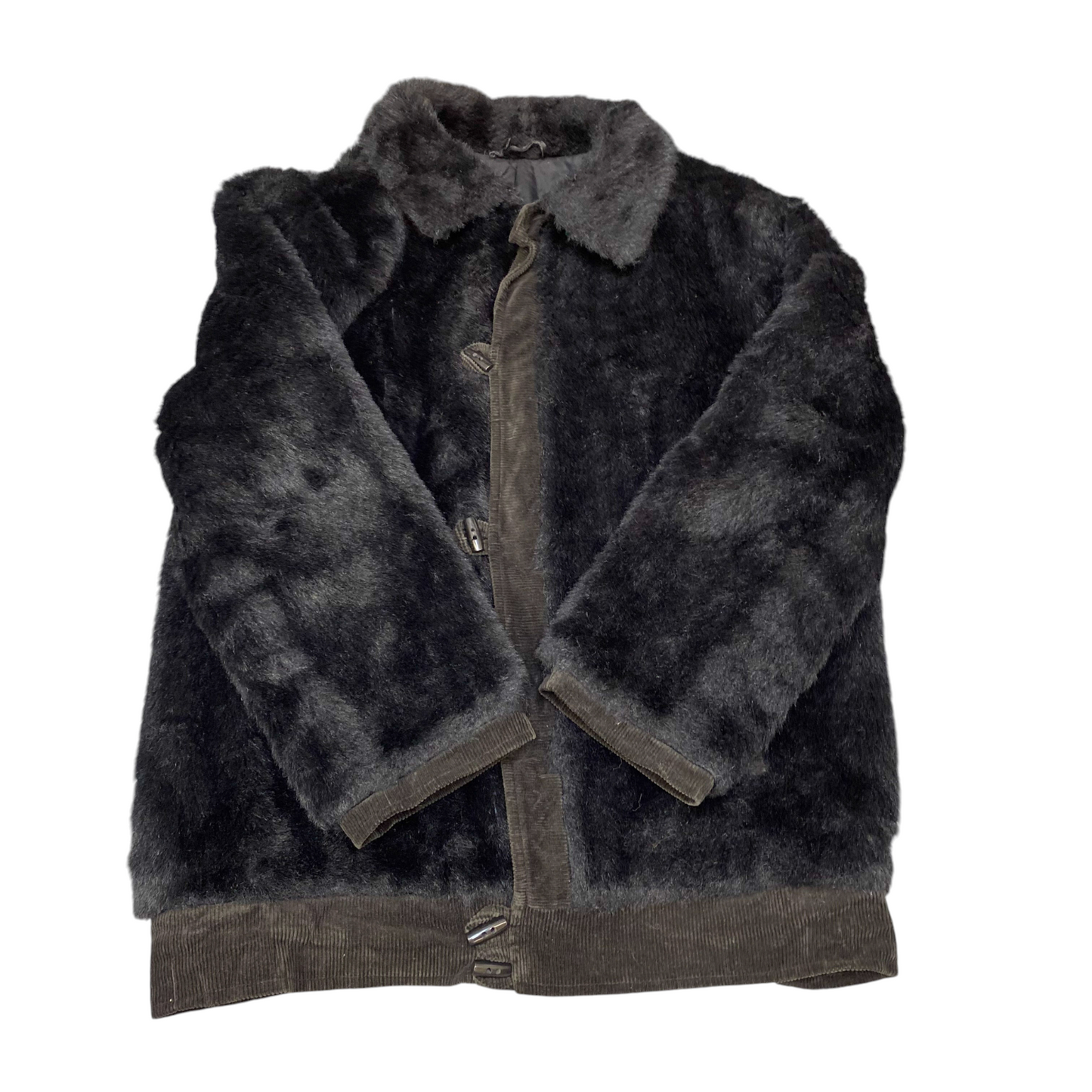 Magdeburger Oberbekleidung Faux Fur Jacket Womens L Black Collared Toggle Button