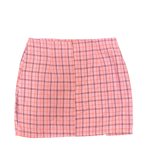 Womens Straight Midi Skirt Womens L Pink Plaid Casual Outdoor Slit Pull On