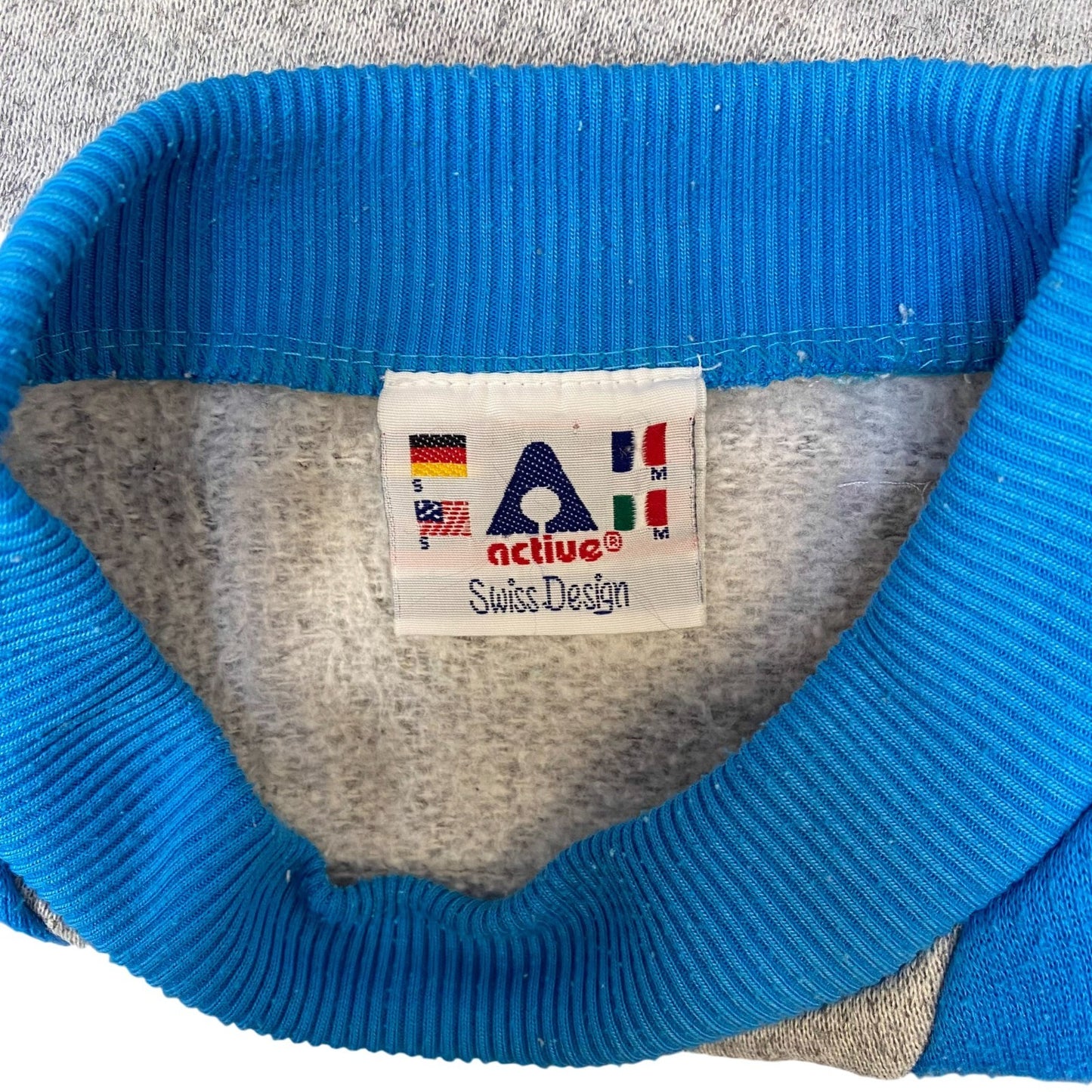 Active Sweatshirt Mens Medium Grey Blue Striped Crew Neck Long Sleeve Pullover