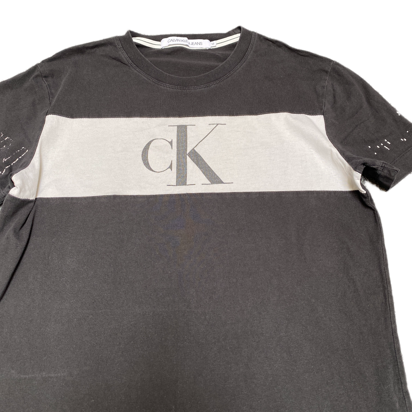 Calvin Klein T-Shirt Mens Small Black White Graphic Logo Crew Neck Pullover Tee