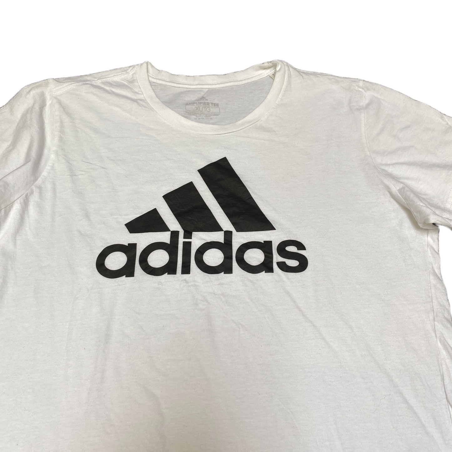Adidas Amplifier T-Shirt Womens Medium White Graphic Logo Crew Neck Pullover Tee