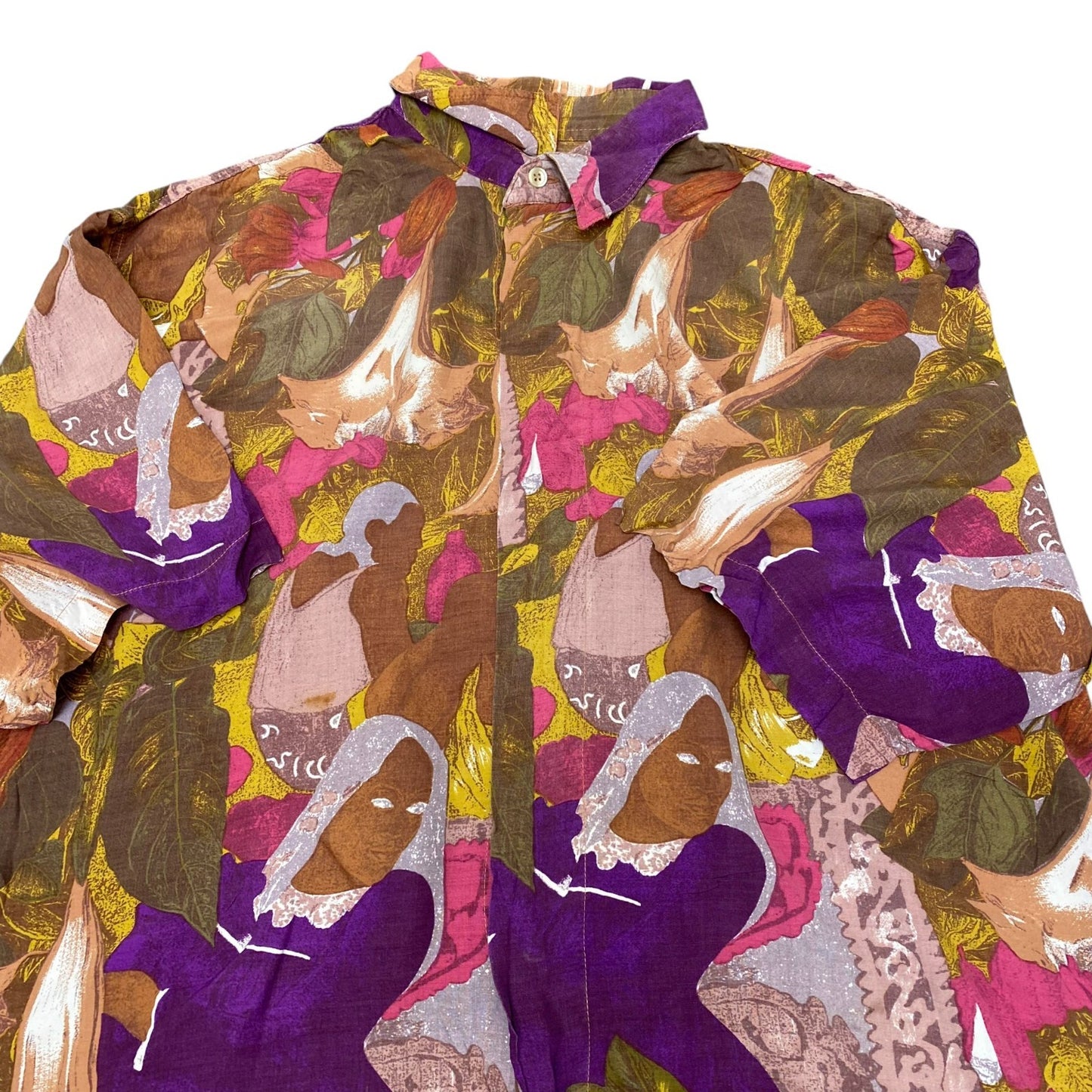 Shirt Mens XL Multi Abstract Floral Print Casual Short Sleeve Collared Button Up