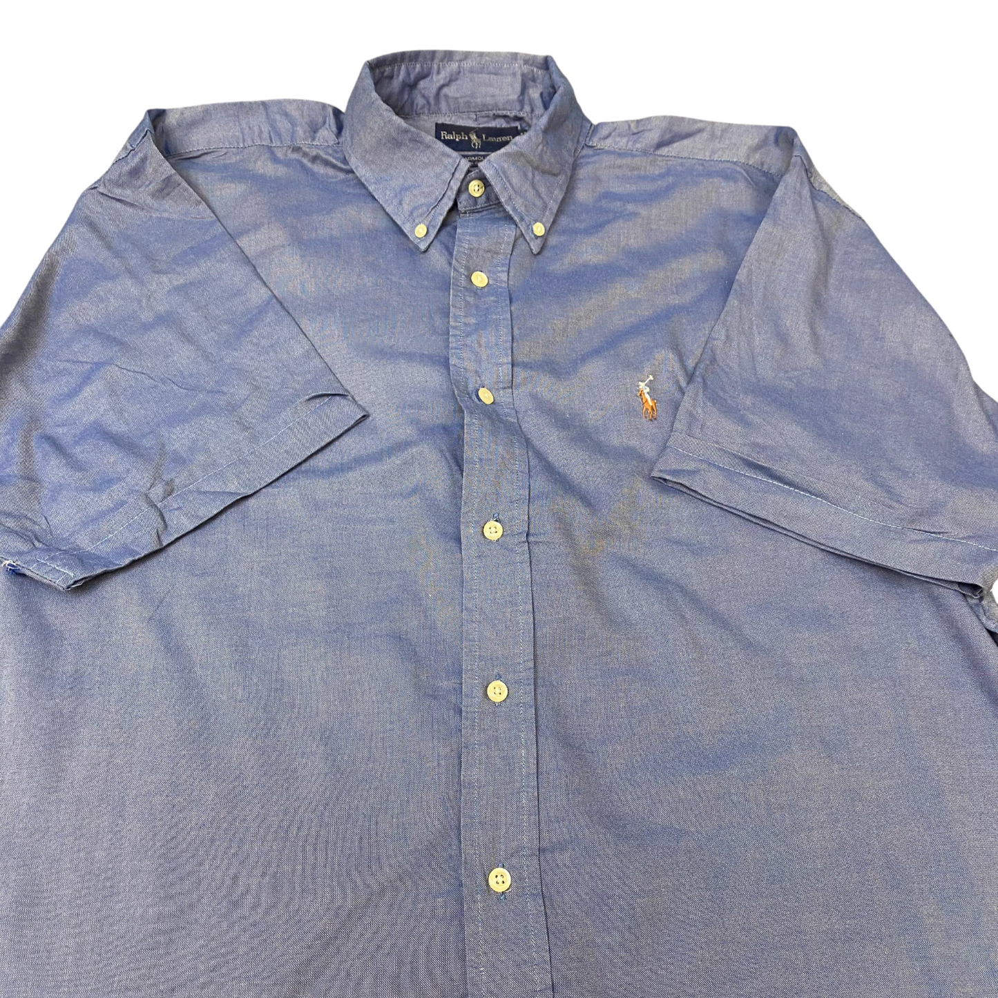 Ralph Lauren Formal Shirt Mens L Blue Yarmouth Short Sleeve Pony Button Down