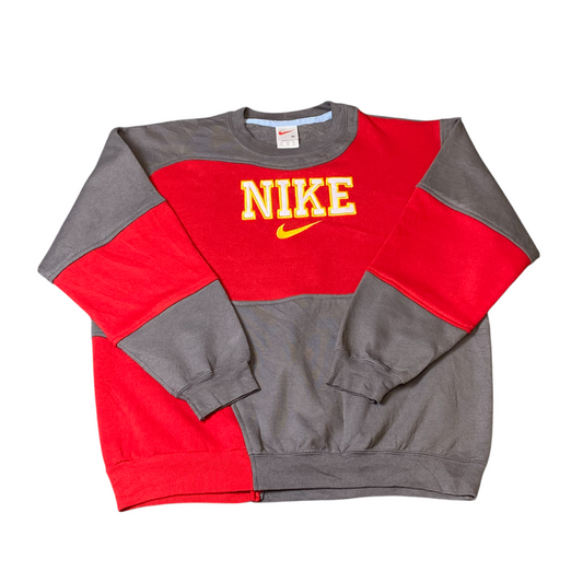 Nike Reworked Sweatshirt Mens XL Red Brown Embroidered Spellout Logo Vintage Y2K