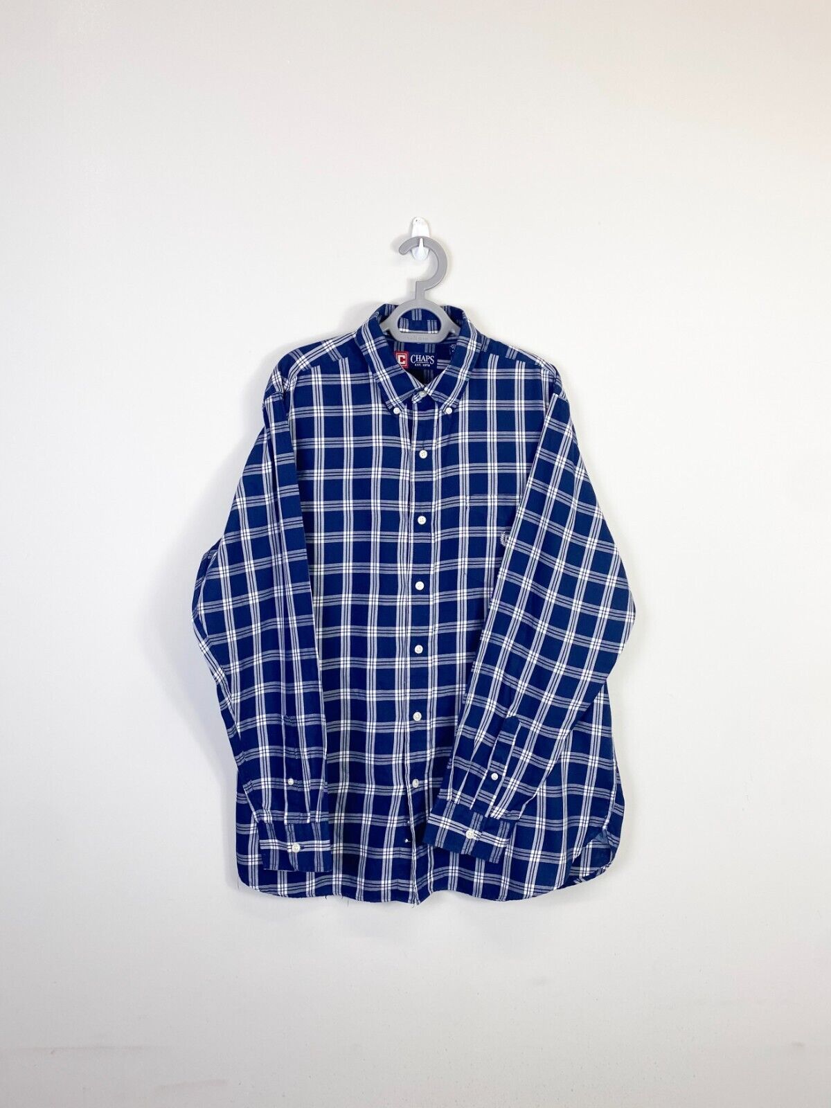 Chaps Shirt Mens Large Blue Checkered Casual Long Sleeve Collared Button Down