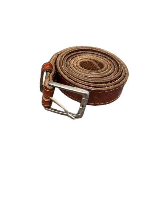 Waist Belt Mens Brown Handmade Leather Adjustable Silver Pin Buckle 46.5 inches