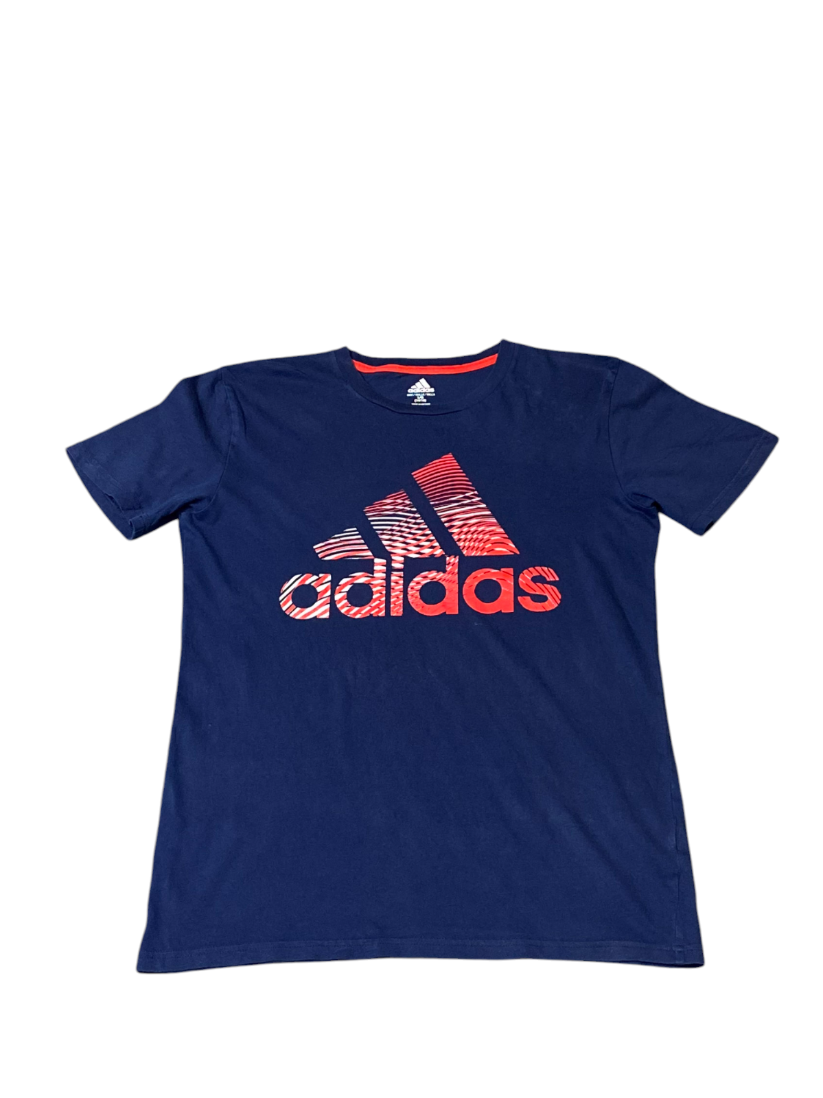 adidas Shirt Boys Large Blue 3 Stripes Panel Logo Short Sleeve Crew Neck Tee