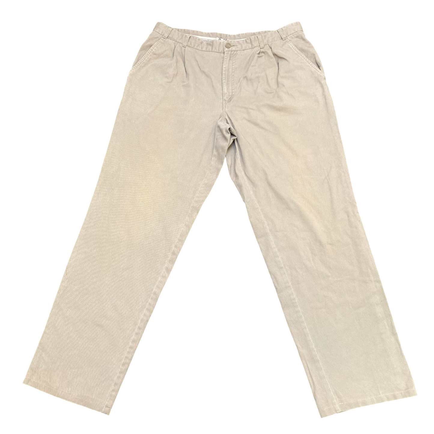 Trousers Men's XL Beige Straight Fit Casual Pleated Slash Pockets Workwear