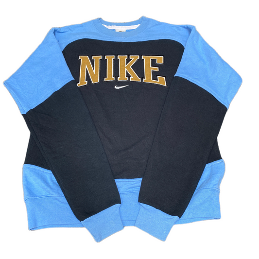 Nike Reworked Sweatshirt Mens S Blue Black Embroidered Spellout Logo Vintage Y2K