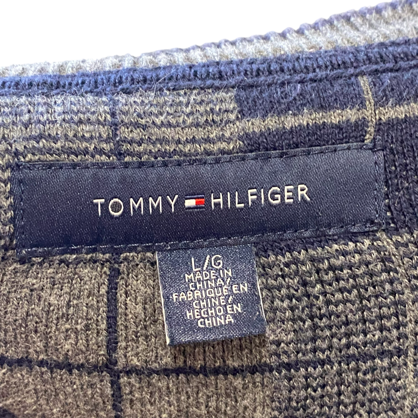 Tommy Hilfiger Jumper Mens L Blue Long Sleeve Ribbed Hem & Cuff V-Neck Pullover