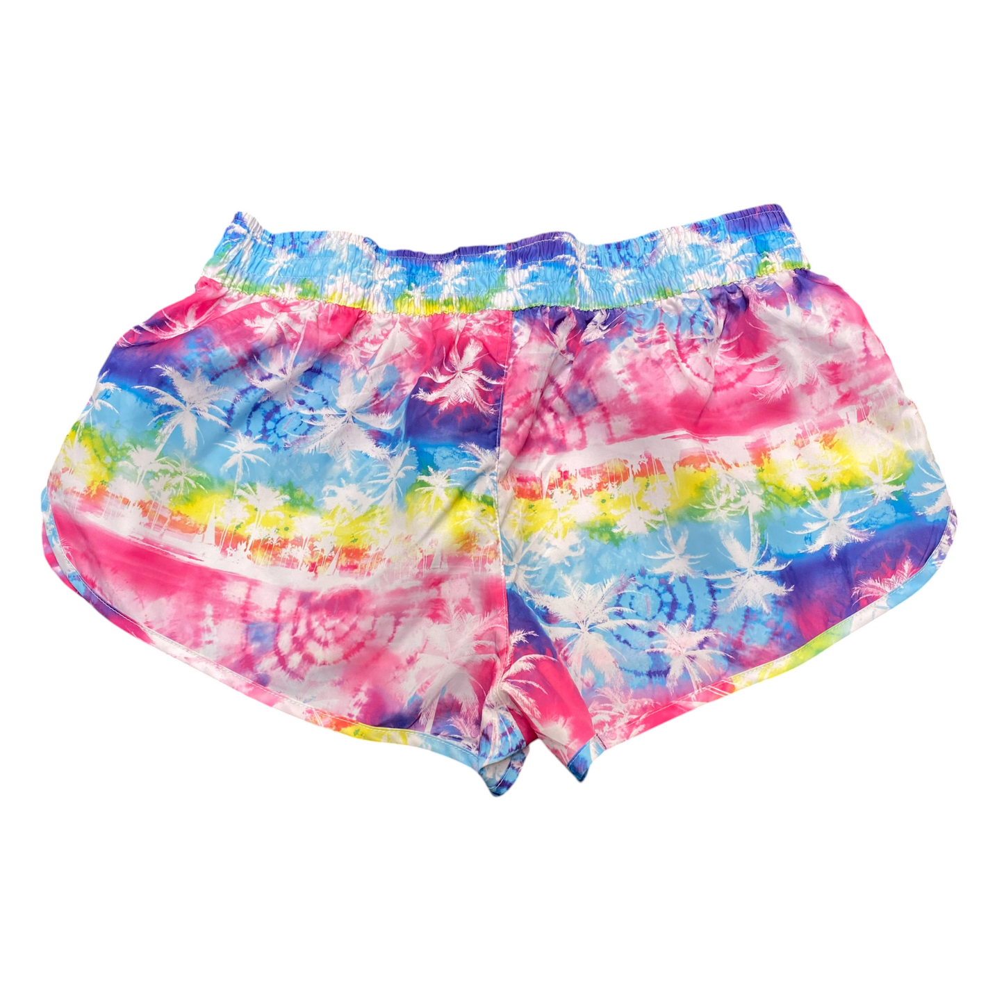 Swim Shorts Womens Large Multicoloured Rainbow Elastic Waist Athletic Gym Fit