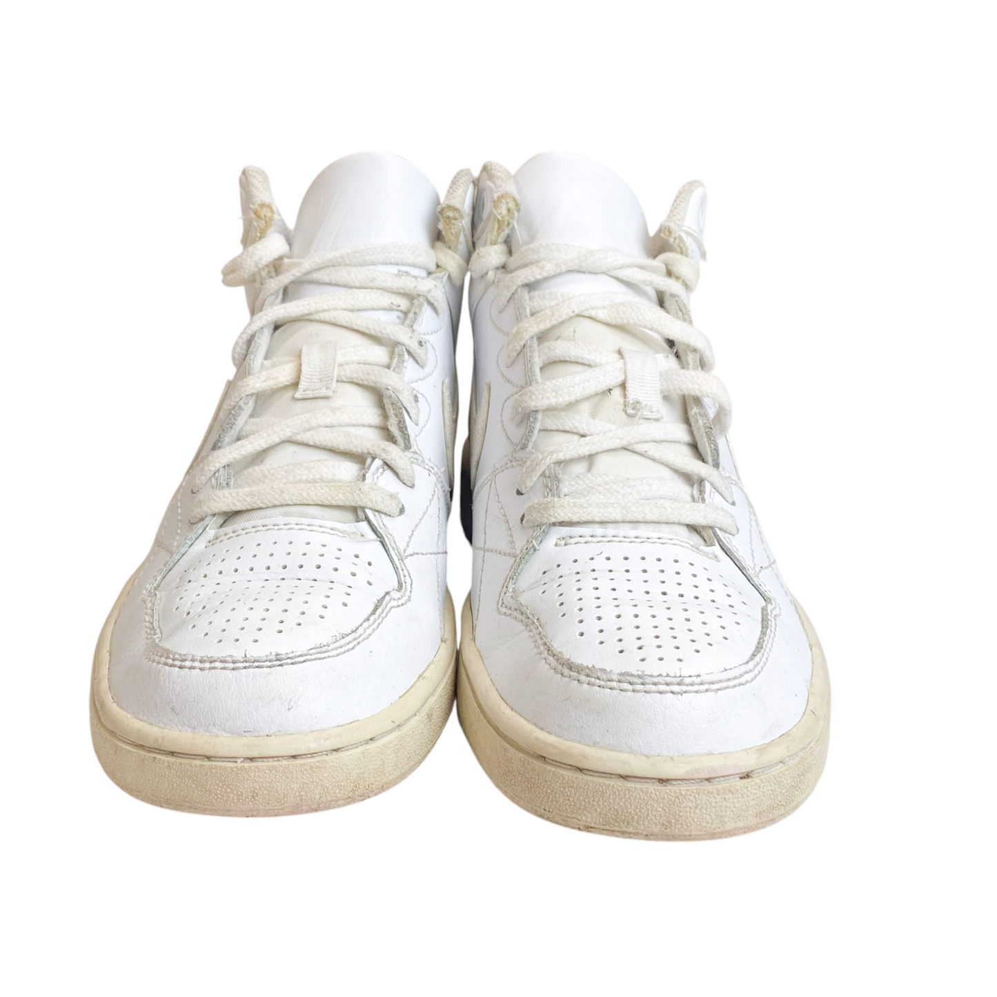 Nike Airs Running Sneakers Youth Boys 4.5 White Leather Upper Mid Top Lace Up