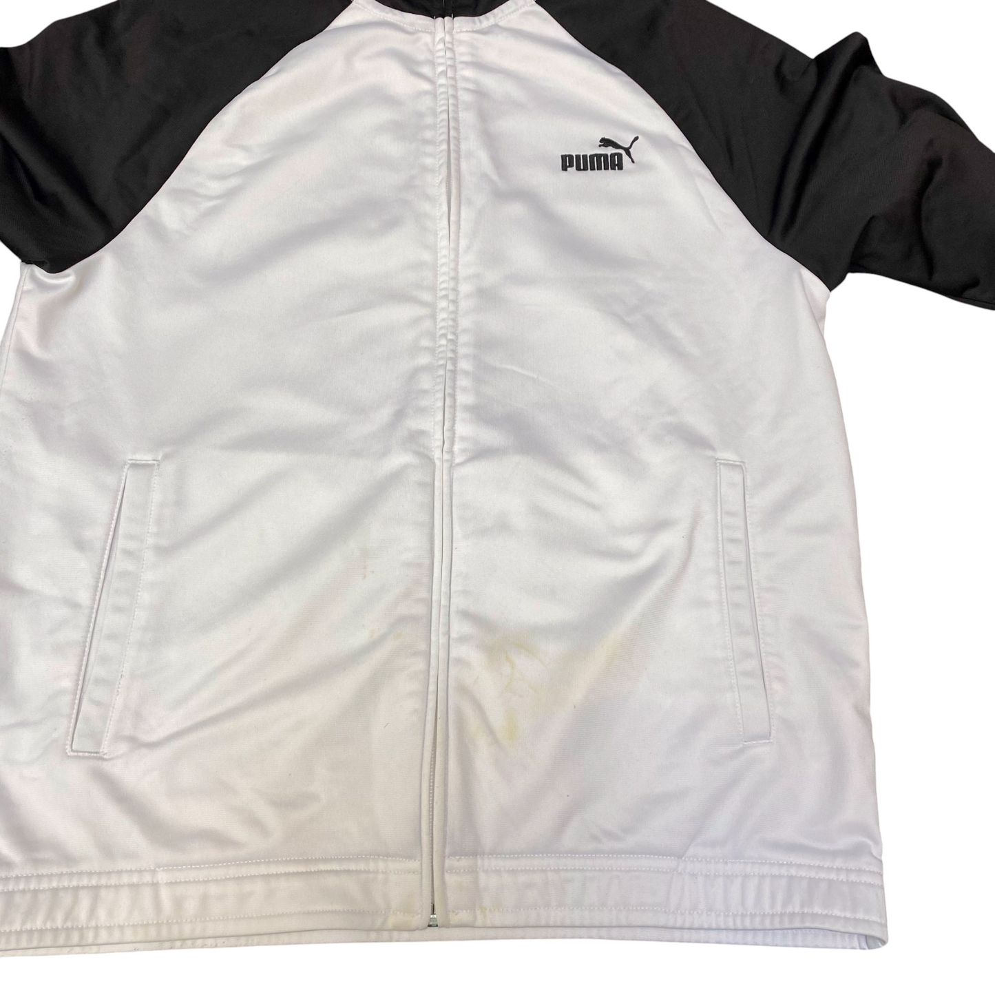 PUMA Sport Lifestyle Jacket Mens Medium White Black Woven Long Sleeve Full Zip