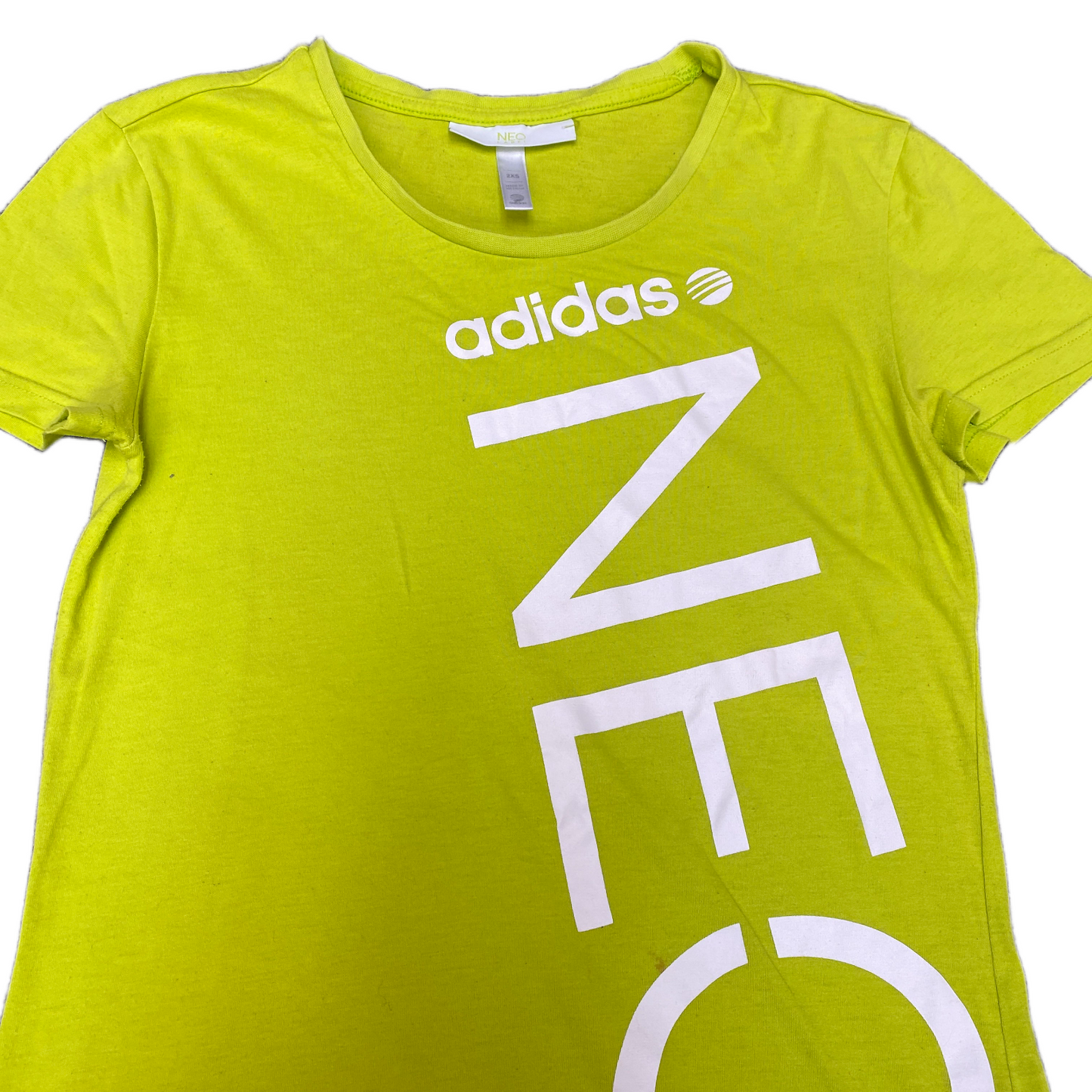 Adidas Neo T-Shirt Girls S Neon Green Graphic Logo Short Sleeve Crew Neck Tee