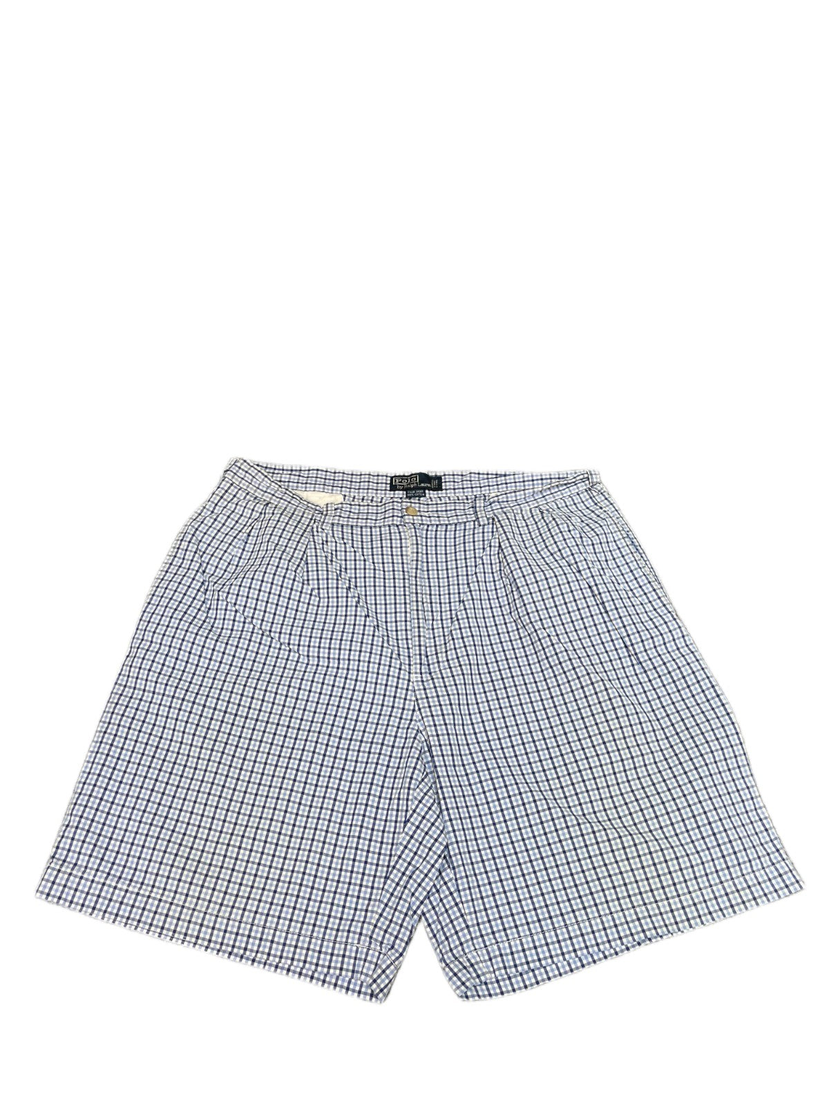 Polo Ralph Lauren Tyler Short Fits as Mens XL 37" Waist Blue White Plaid Pleated
