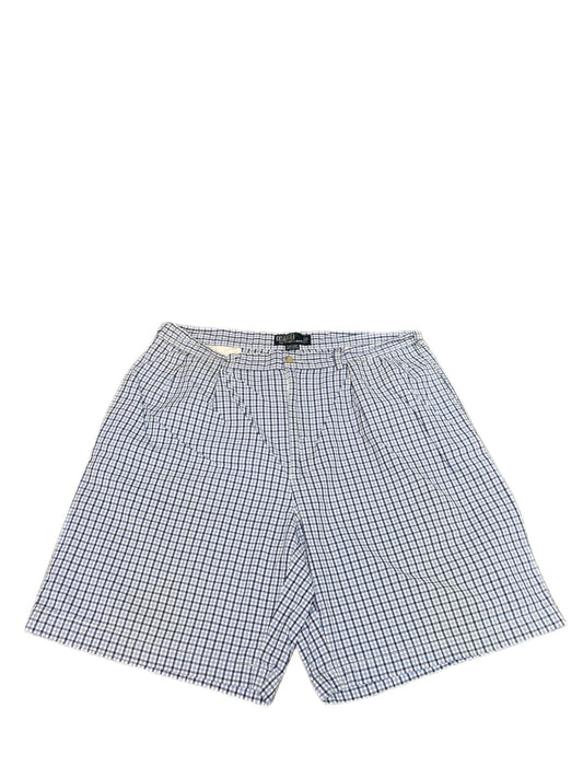 Polo Ralph Lauren Tyler Short Fits as Mens XL 37" Waist Blue White Plaid Pleated