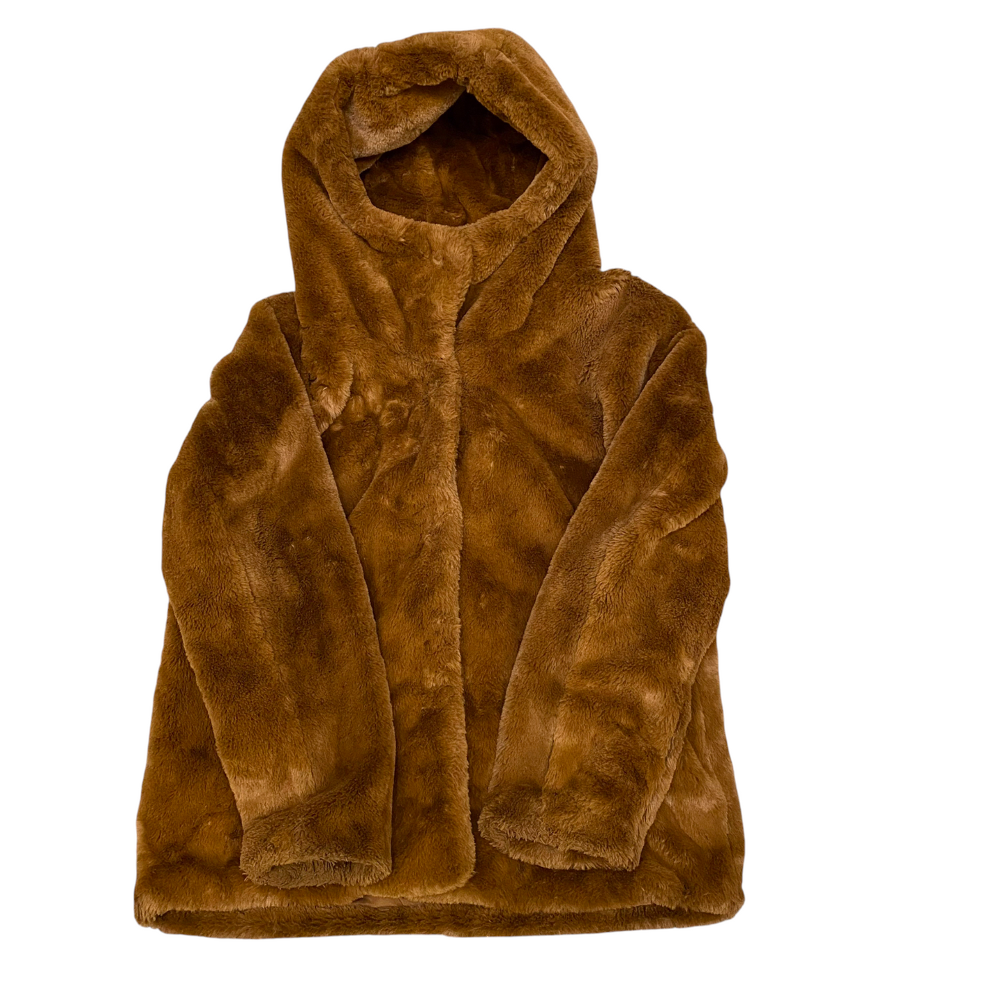 The Outerwear Faux Fur Hooded Coat Womens Large Brown Plush Soft Long Sleeve