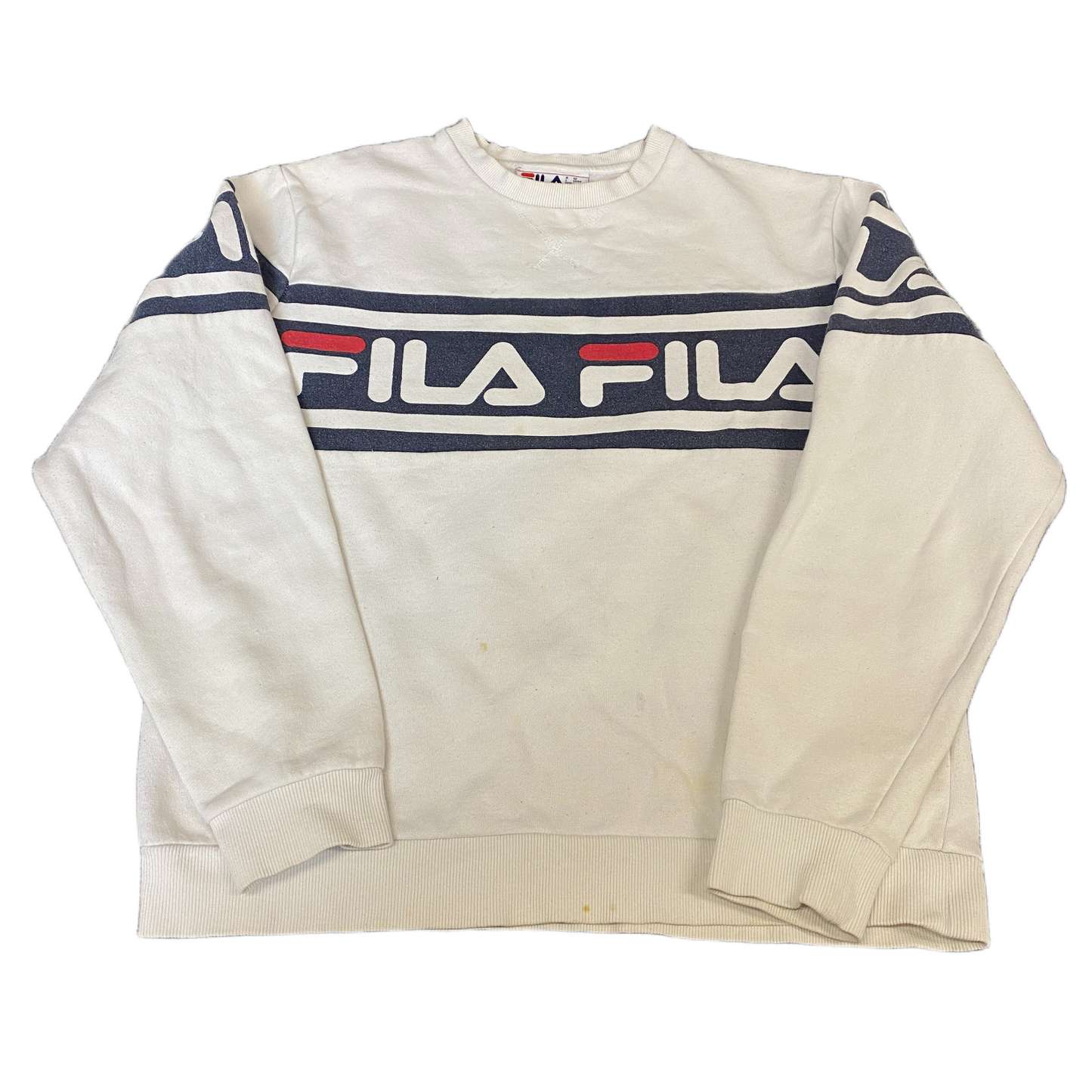 FILA Sweatshirt Womens Large White Fleece Lined Long Sleeve Crew Neck Pullover