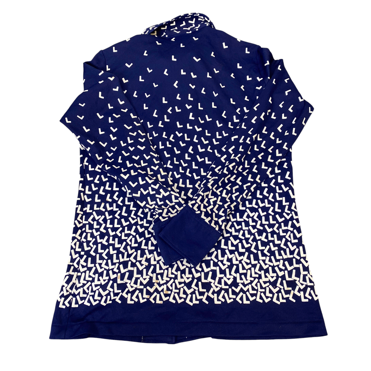 Look Me Shirt Top Womens S Blue White Geometric Long Sleeve Collared Button Up