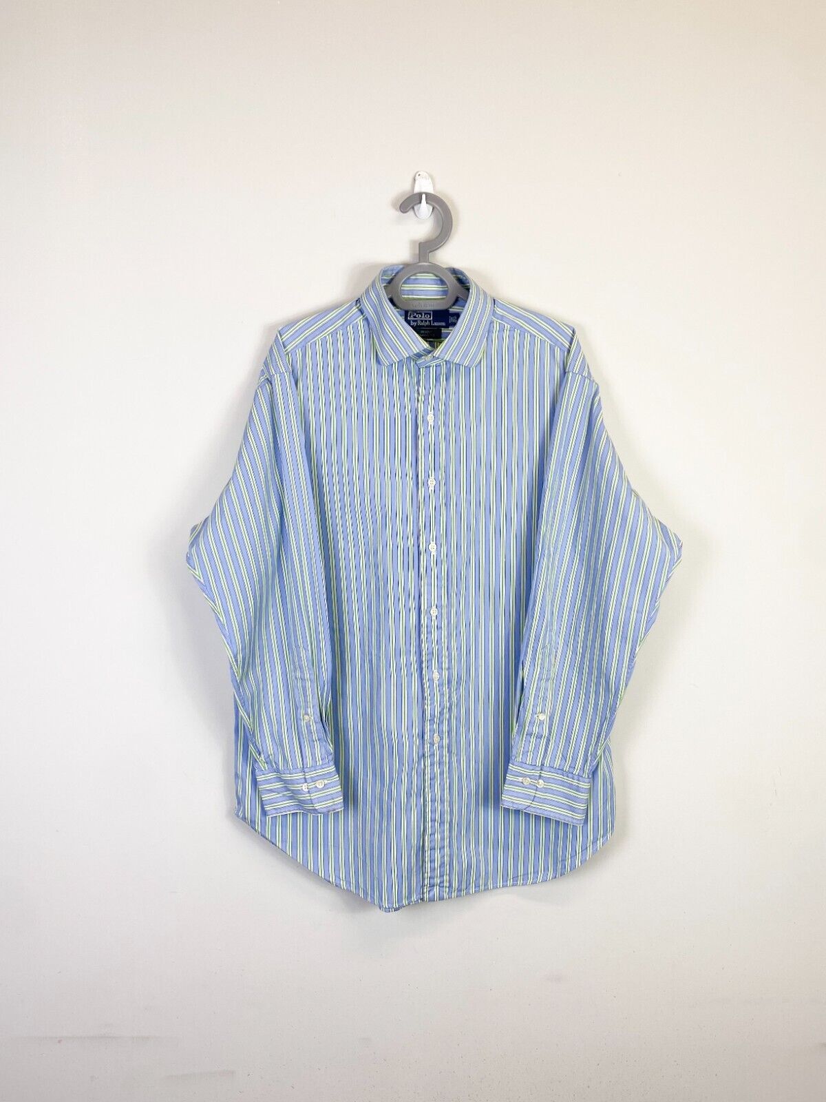 Ralph Lauren Dress Shirt Mens XL Blue Striped Regent Classic Fit Button Down