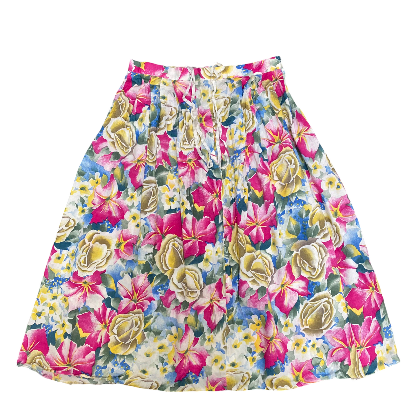 A-Line Midi Skirt Womens M Multi Floral Pleated Casual Outdoor Side Zipper