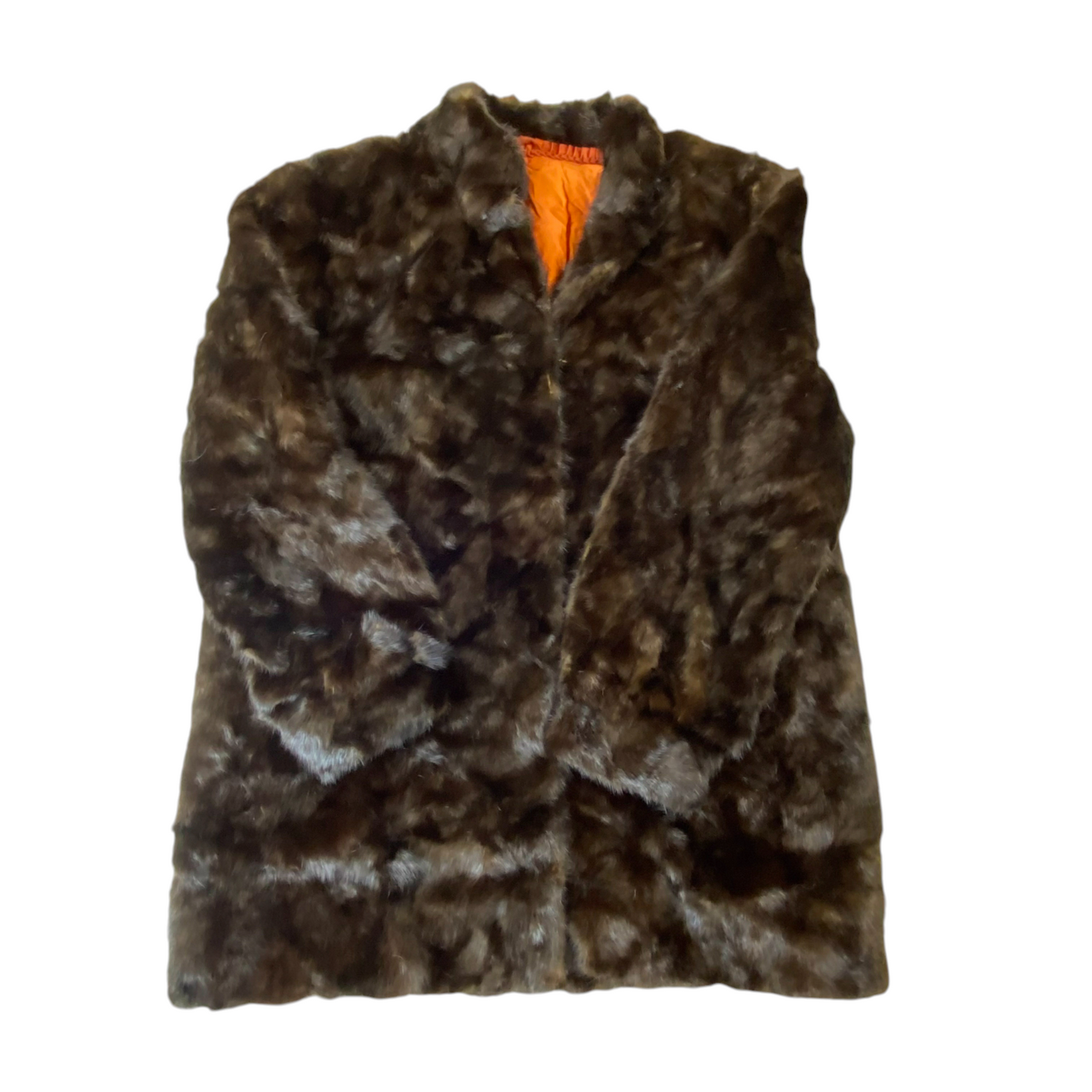 Jacket Womens Large Brown Mink Fur Long Sleeve Notch Collar Warm Outerwear