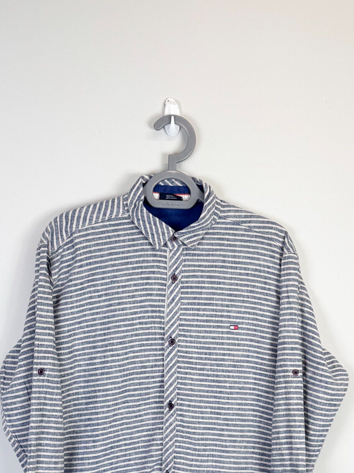 Tommy Hilfiger Shirt Men XL Blue Striped Logo Tag Long Sleeve Casual Button Down