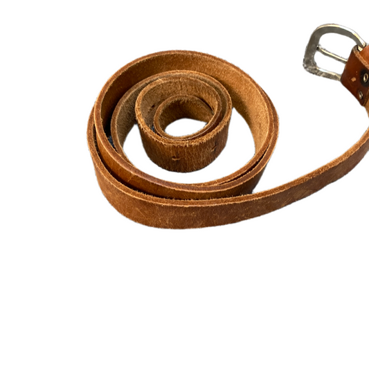 Waist Belt Mens Small Brown Leather Adjustable Silver Pin Buckle 49 inches