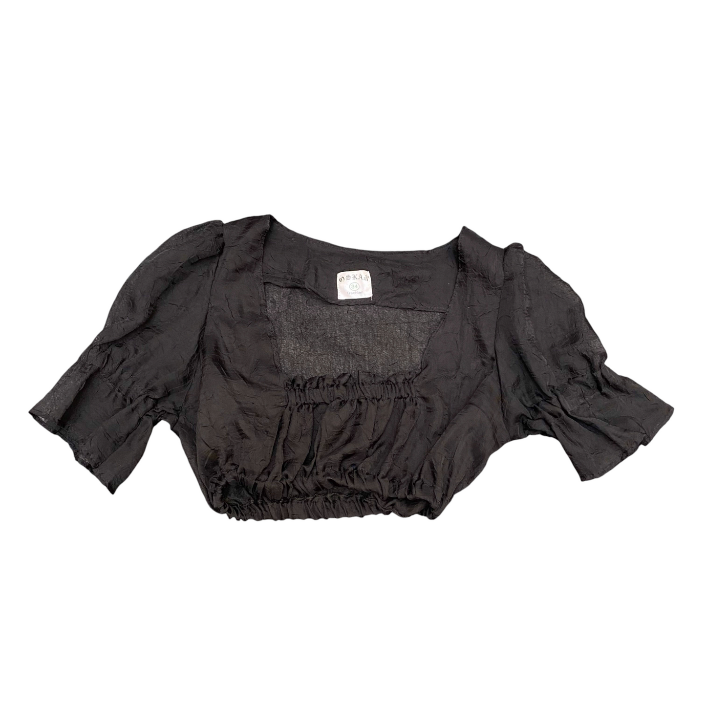 Oskar Cropped Top Womens S Black Pleated Square Neck Short Puff Sleeve Outdoor