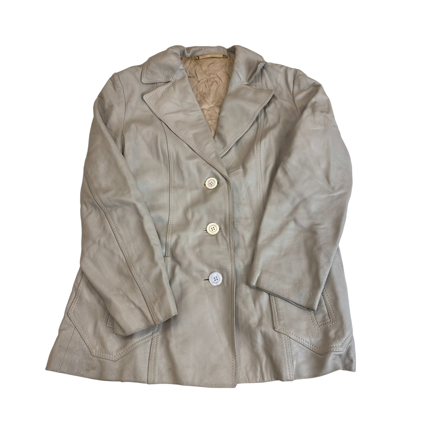 Blazer Jacket Womens M Grey Genuine Leather Single Beasted Notch Lapel Outdoor