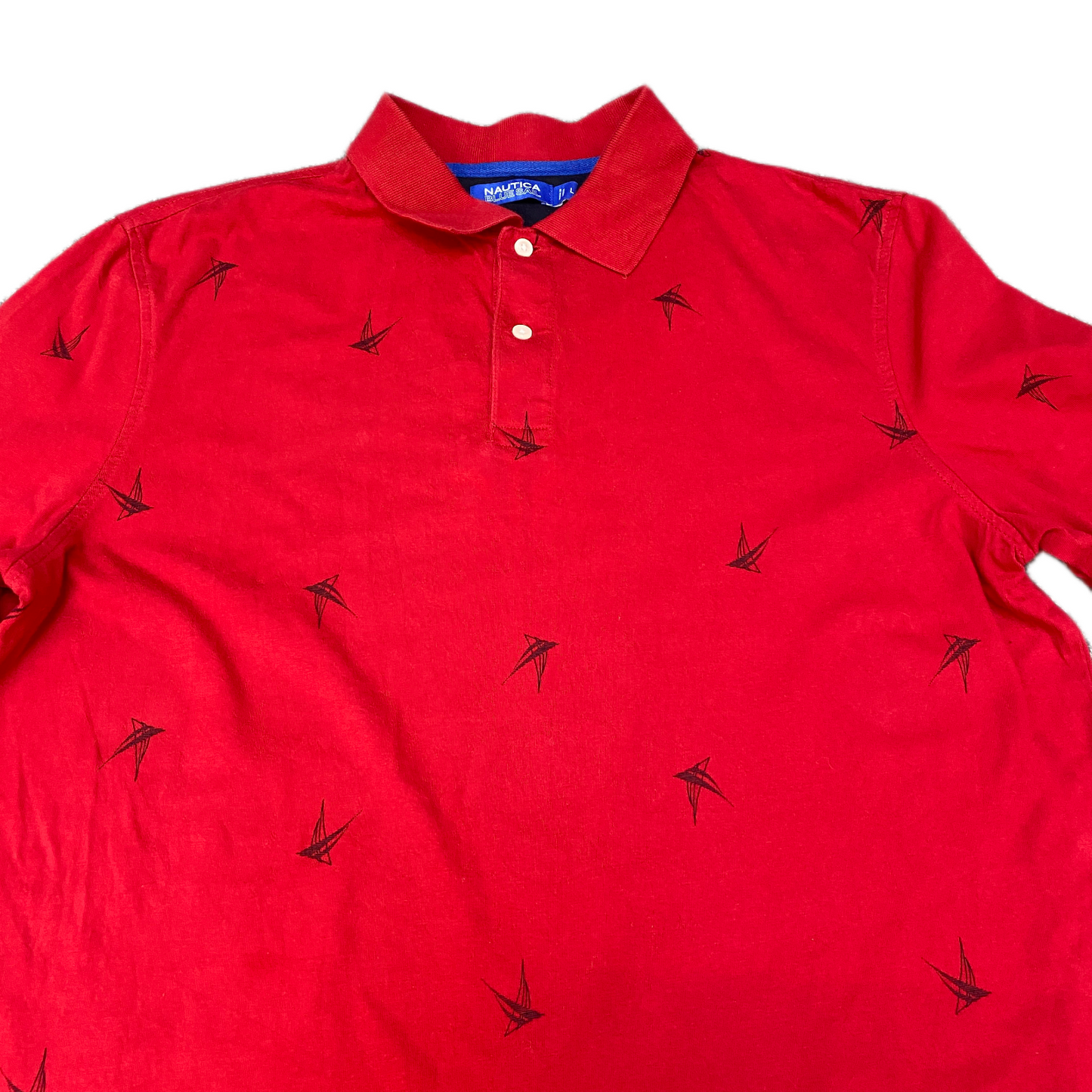 Nautica Polo Shirt Mens Large Red Sail Print Golf Performance Side Slit Popover