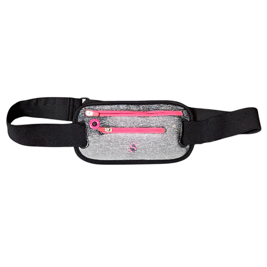 Ultra-Thin Running Bum Bag Belt for Mobile Grey Pink with Headphone Key Hole