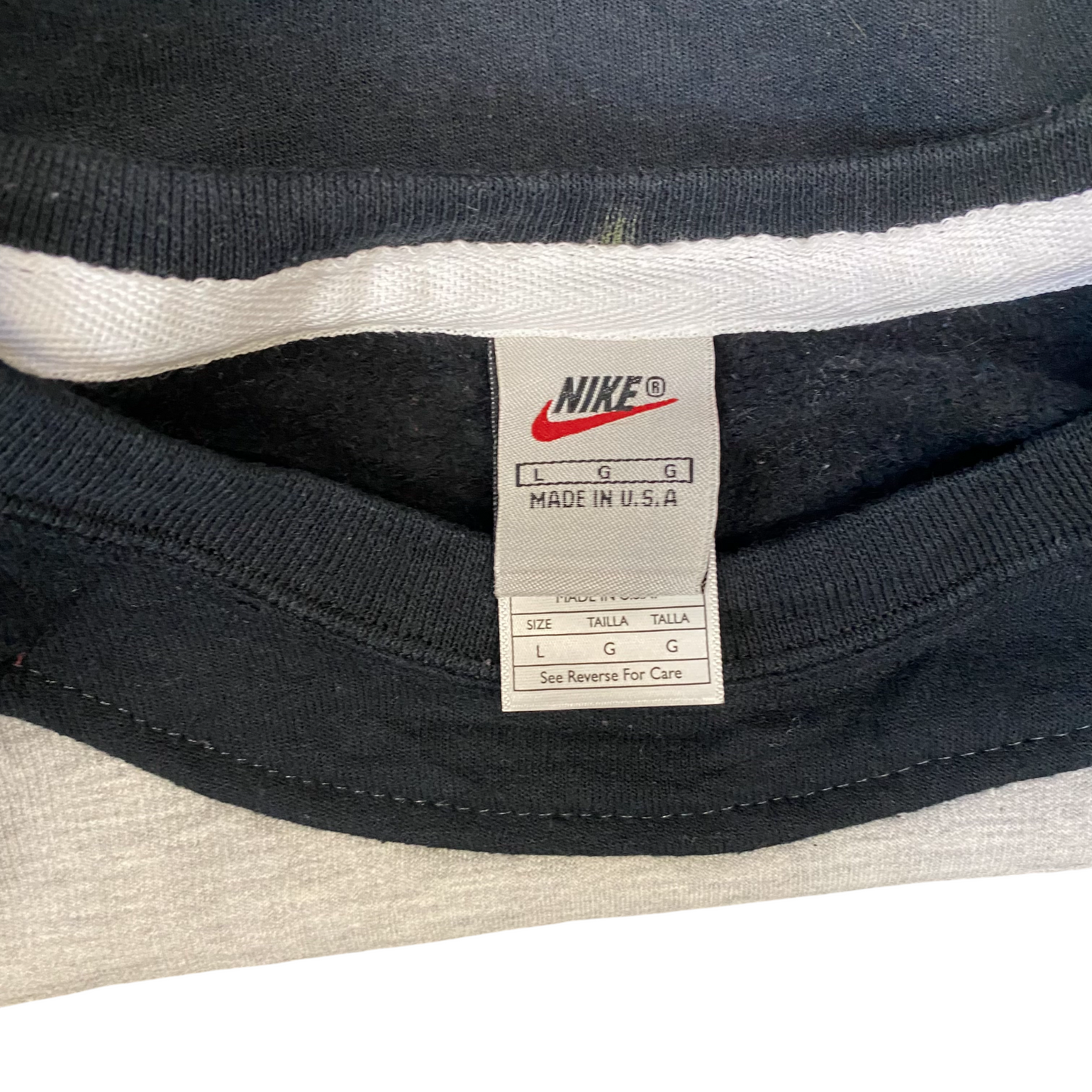 Nike Reworked Sweatshirt Mens Large Grey Black Embroidered Spellout Logo Vtg Y2K