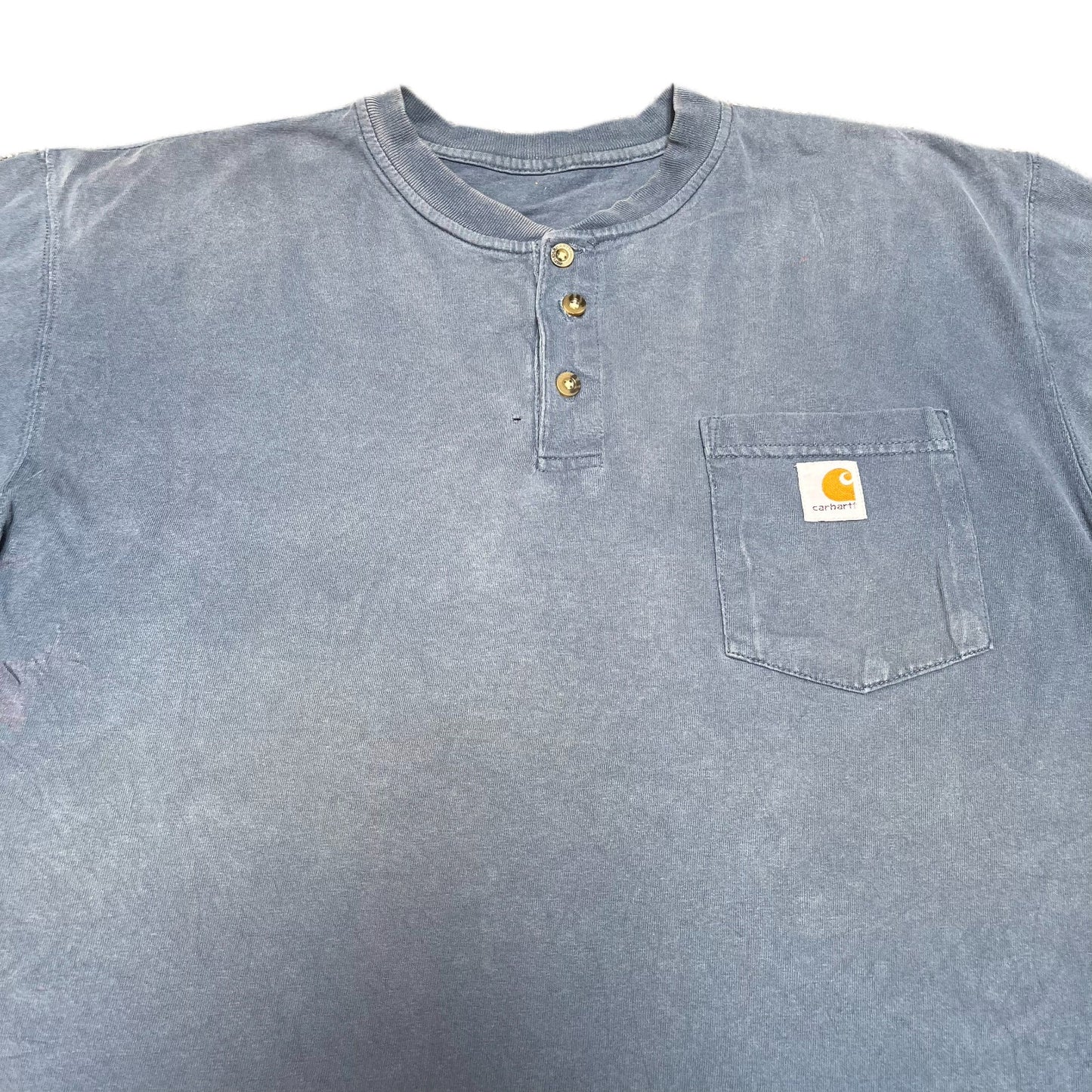 Carhartt Henley Pocket T-Shirt Mens XL Blue Loose Fit Short Sleeve Workwear Tee